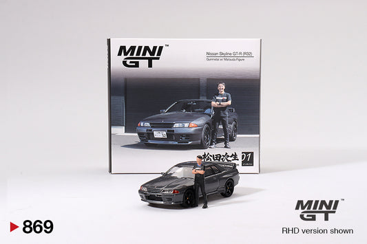 Mini GT Nissan Skyline GT-R (R32) Gunmetal W Matsuda Figure Tsugio Matsuda Collection MGT00869 1/64 Diecast