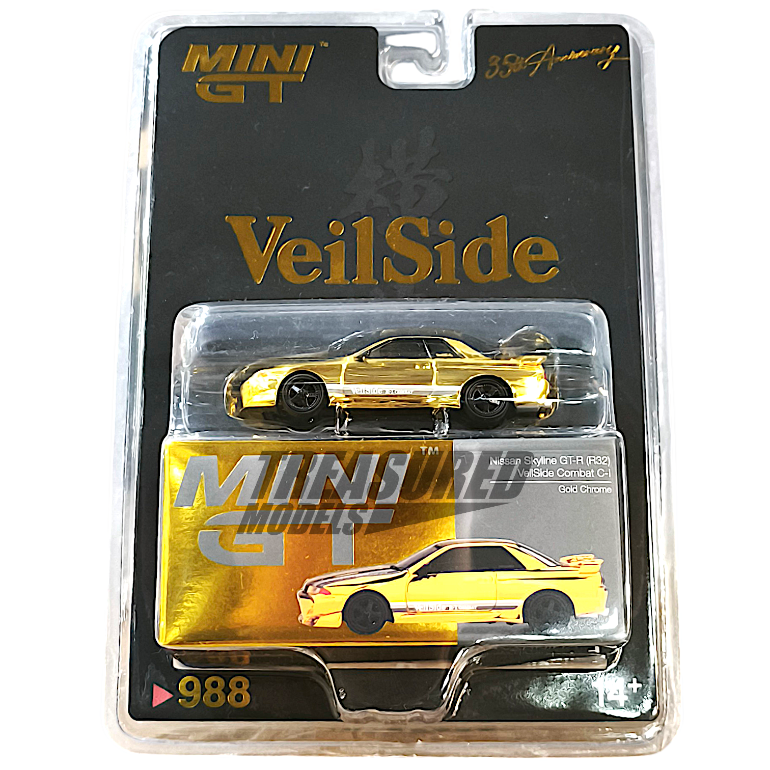 Mini GT Nissan Skyline GT-R R32 VeilSide Combat C-I Gold Chrome 35th Anniversary MGT00988 1/64 Die Cast