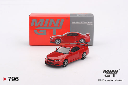 Mini GT Nissan Skyline GT-R (R34) V-Spec Active Red MGT00796 1/64 Die Cast