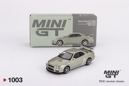Mini GT Nissan Skyline GT-R (R34) V-Spec II Nür Millenium Jade MGT01003 1/64 Diecast
