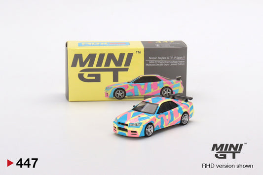 Mini GT Nissan Skyline GT-R R34 V-Spec ll MINI GT Digital Camouflage Yellow MGT00447 1/64 Die Cast