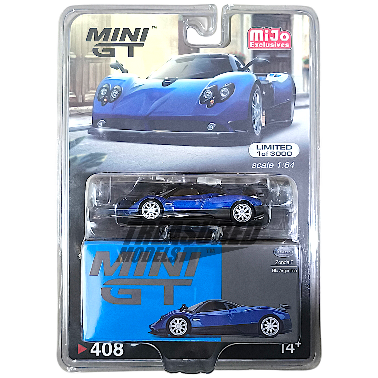 Mini GT Pagani Zonda F Blu Argentina Blister Packaging MGT00408 1