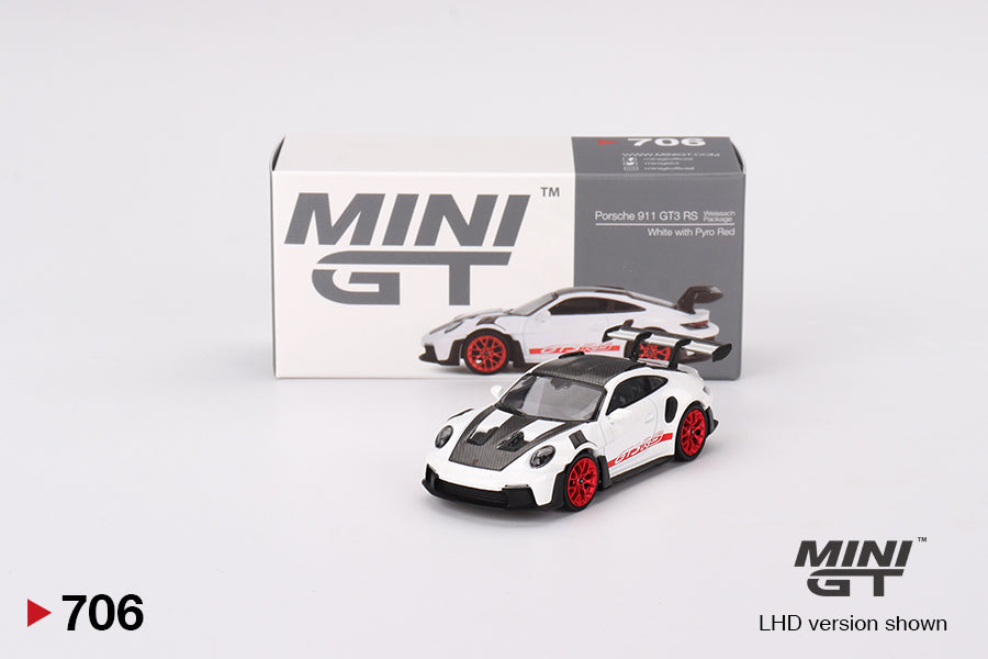 Mini GT Porsche 911 992 GT3 RS Weissach Package White with Pyro Red MGT00706 1/64 Die Cast