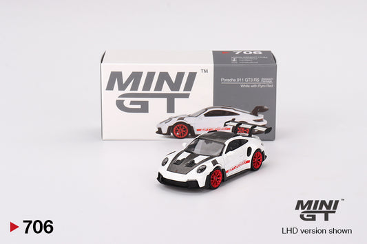 Mini GT Porsche 911 992 GT3 RS Weissach Package White with Pyro Red MGT00706 1/64 Die Cast