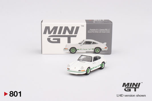 Mini GT Porsche 911 Carrera RS 2.7 Grand Prix White with Green Livery MGT00801 1/64 Die Cast