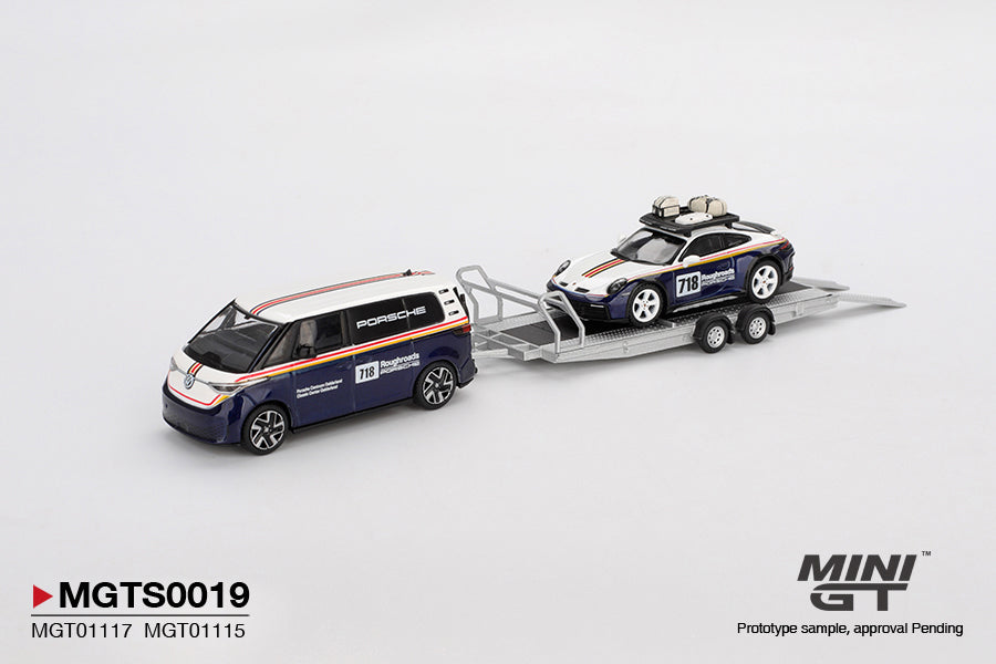 Mini GT Porsche 911 Dakar #718 & Volkswagen ID. Buzz Porsche Centrum Gelderland Roughroads Set MGTS0019 1/64 Die Cast