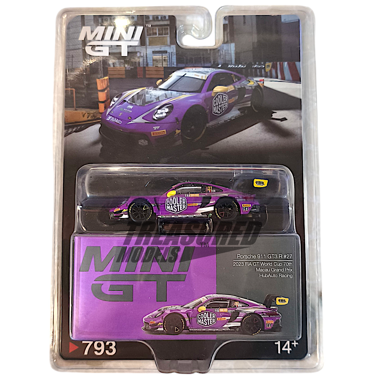 Mini GT Porsche 911 GT3 R #27 HubAuto Racing 2023 FIA GT World Cup 70th Macau Grand Prix Blister Packaging MGT00793 1/64 Diecast