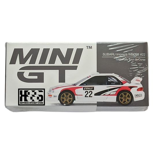 Mini GT Subaru Impreza WBC98 #22 1999 Rally four de Corse 1/64 Die Cast