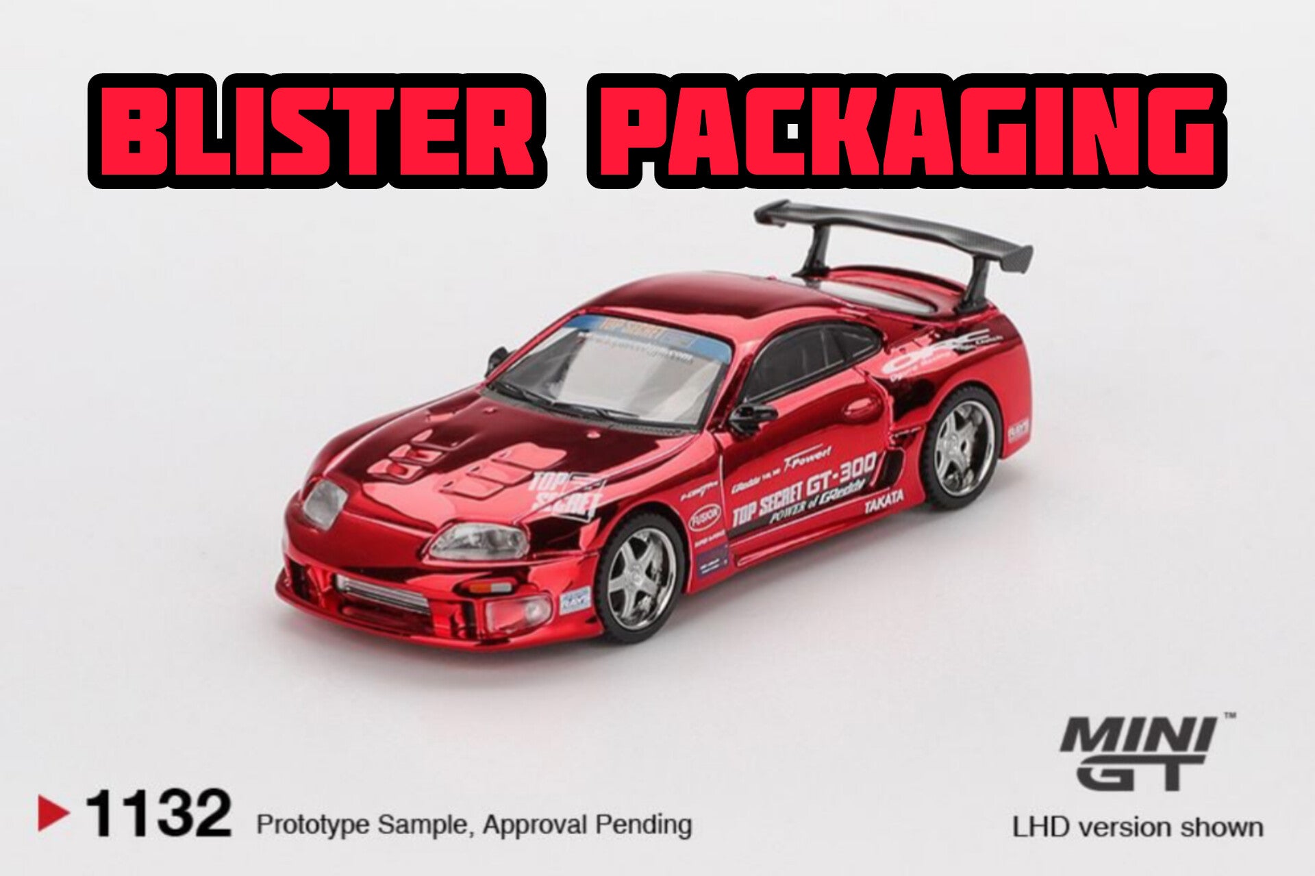 Mini GT Toyota Supra (A80) Top Secret GT-300 Top Secret Red Chrome Blister Packaging MGT01132 1/64 Diecast