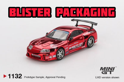 Mini GT Toyota Supra (A80) Top Secret GT-300 Top Secret Red Chrome Blister Packaging MGT01132 1/64 Diecast
