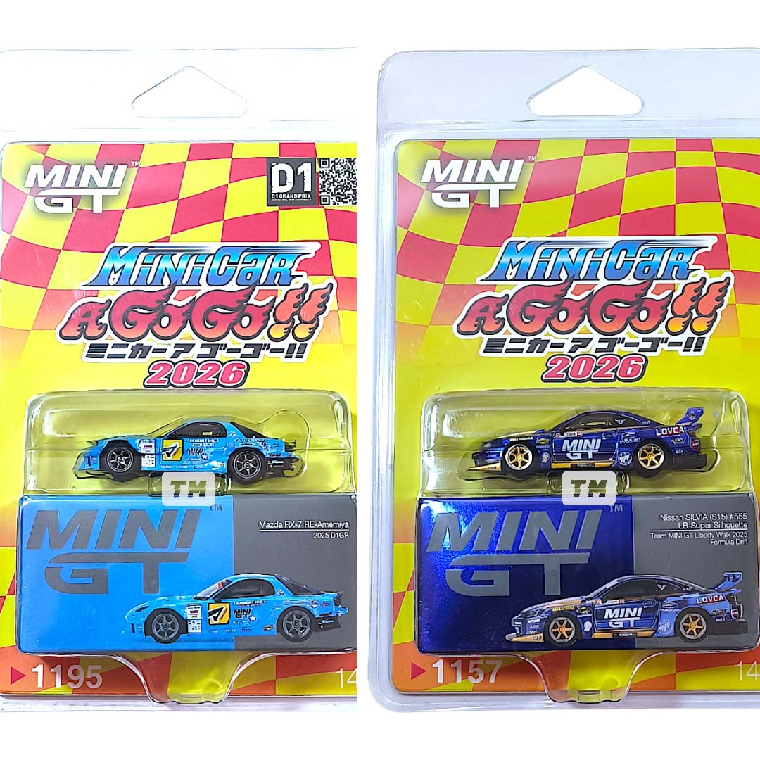 Mini GT Minicar A Go Go 2026 Event Exclusive Mini GT 2-Set Pcs Mazda RX-7 & Nissan S15 LBWK Blister Packaging MGT01157BL2 MGT01195BL2