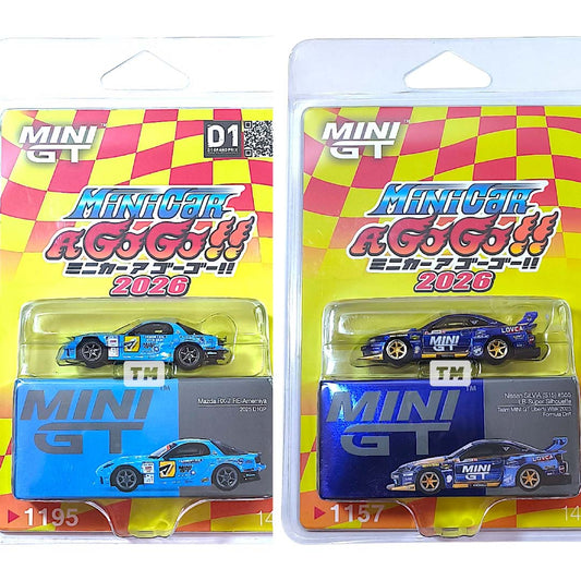 Mini GT Minicar A Go Go 2026 Event Exclusive Mini GT 2-Set Pcs Mazda RX-7 & Nissan S15 LBWK Blister Packaging MGT01157BL2 MGT01195BL2