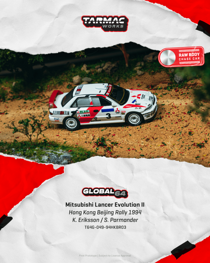 Tarmac Works Mitsubishi Lancer Evolution II Hong Kong Beijing Rally 1994 K. Eriksson - S. Parmander T64G-049-94HKBR03 1/64 Diecast