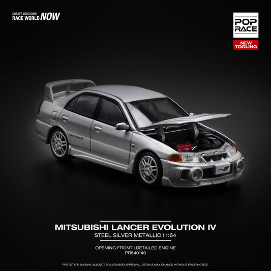 Pop Race Mitsubishi Lancer Evolution IV - Steel Sliver PR640140 1/64 Diecast