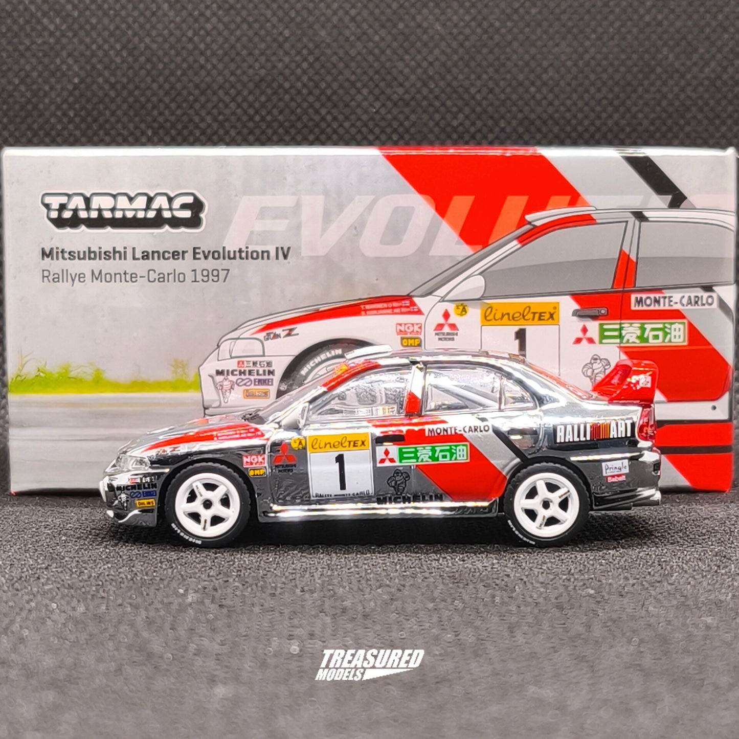 CHASE! Tarmac Works Mitsubishi Lancer Evolution IV Rallye Monte-Carlo 1997 Chase Tommi Makinen Seppo Harjanne T64G-076-97MCR01 1/64 Diecast