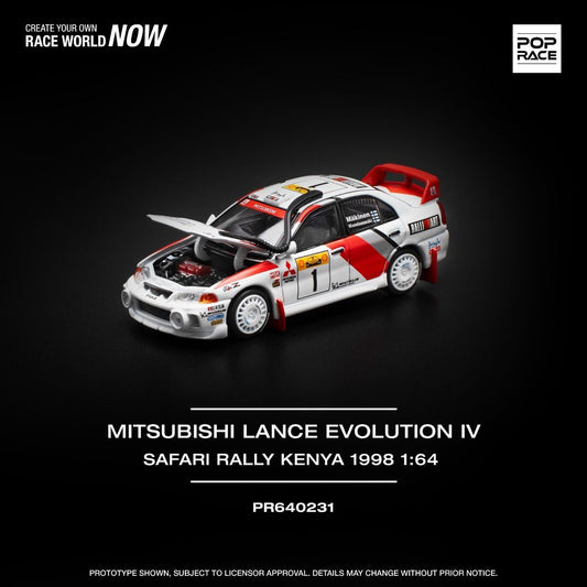 Pop Race Mitsubishi Lancer Evolution IV Safari Rally Kenya 1996 PR640231 1/64 Diecast