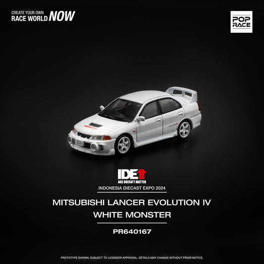 Pop Race Mitsubishi Lancer Evolution IV White Monster IDE PR640167 1/64 Diecast