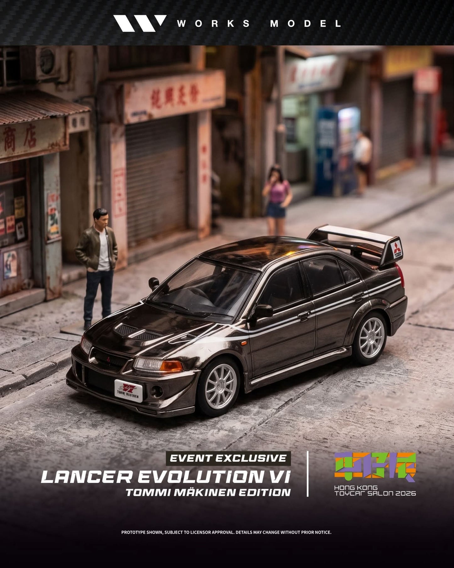 Works Model Mitsubishi Lancer Evolution VI Tommi Makinen Gun Metal Hong Kong Toy Car Salon 2026 W640025 1/64 Diecast