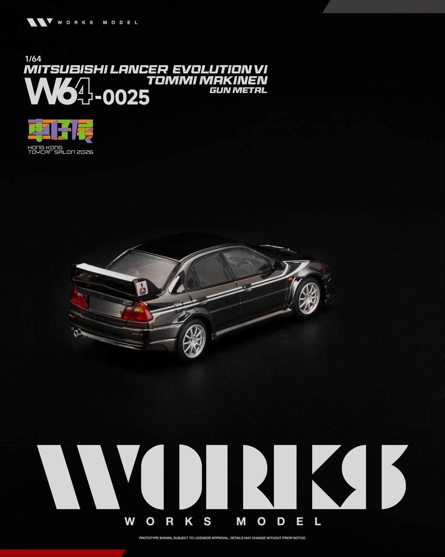 Works Model Mitsubishi Lancer Evolution VI Tommi Makinen Gun Metal Hong Kong Toy Car Salon 2026 W640025 1/64 Diecast