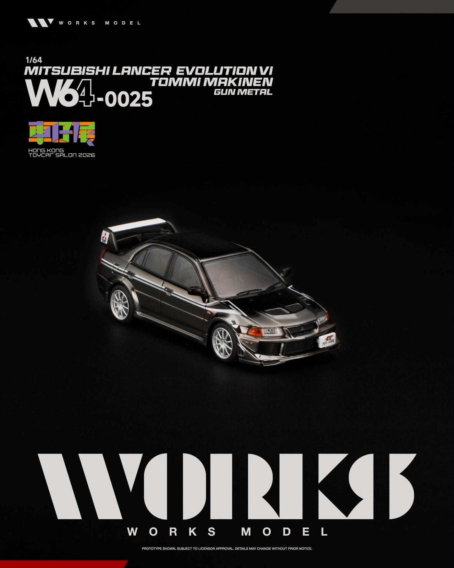 Works Model Mitsubishi Lancer Evolution VI Tommi Makinen Gun Metal Hong Kong Toy Car Salon 2026 W640025 1/64 Diecast