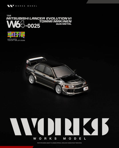 Works Model Mitsubishi Lancer Evolution VI Tommi Makinen Gun Metal Hong Kong Toy Car Salon 2026 W640025 1/64 Diecast