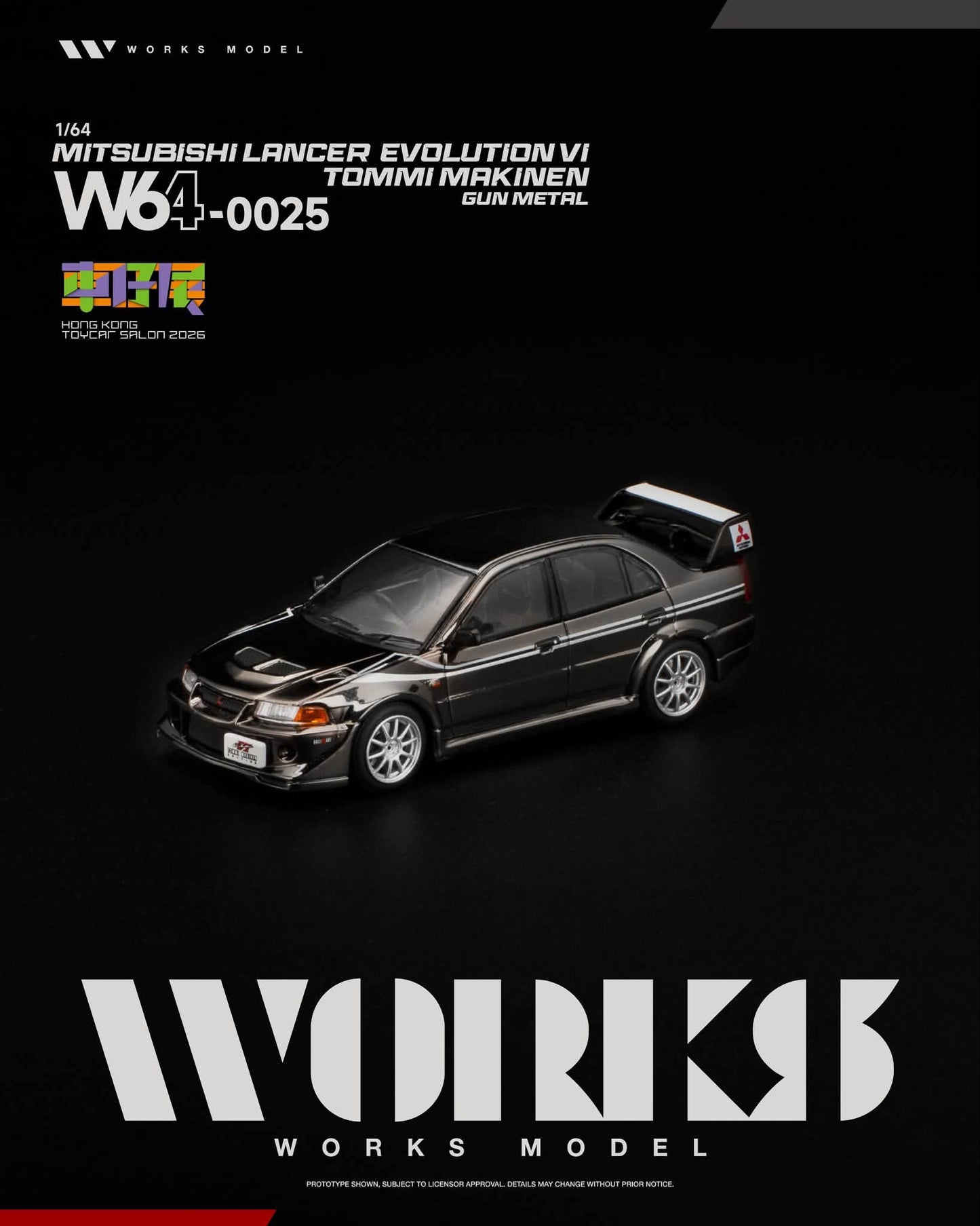 Works Model Mitsubishi Lancer Evolution VI Tommi Makinen Gun Metal Hong Kong Toy Car Salon 2026 W640025 1/64 Diecast