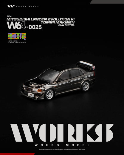 Works Model Mitsubishi Lancer Evolution VI Tommi Makinen Gun Metal Hong Kong Toy Car Salon 2026 W640025 1/64 Diecast