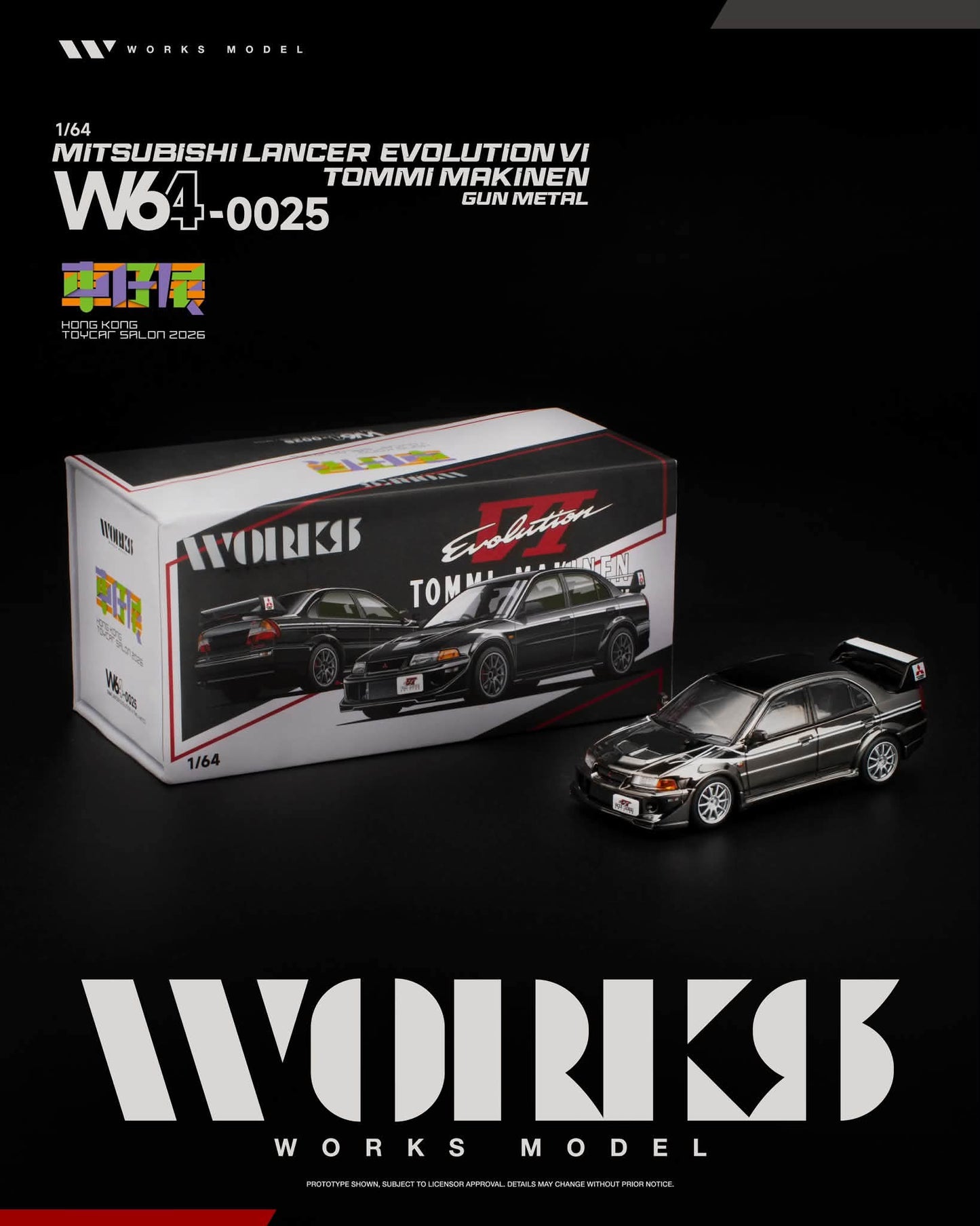 Works Model Mitsubishi Lancer Evolution VI Tommi Makinen Gun Metal Hong Kong Toy Car Salon 2026 W640025 1/64 Diecast