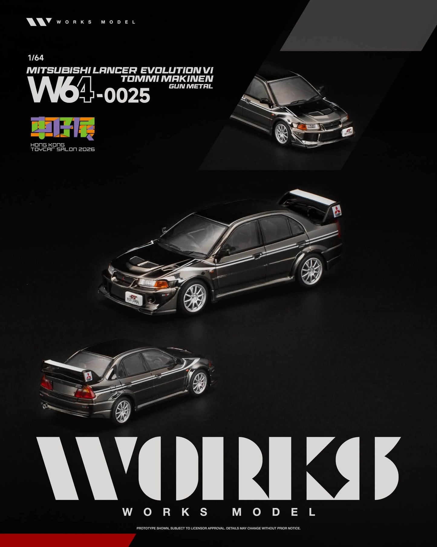 Works Model Mitsubishi Lancer Evolution VI Tommi Makinen Gun Metal Hong Kong Toy Car Salon 2026 W640025 1/64 Diecast