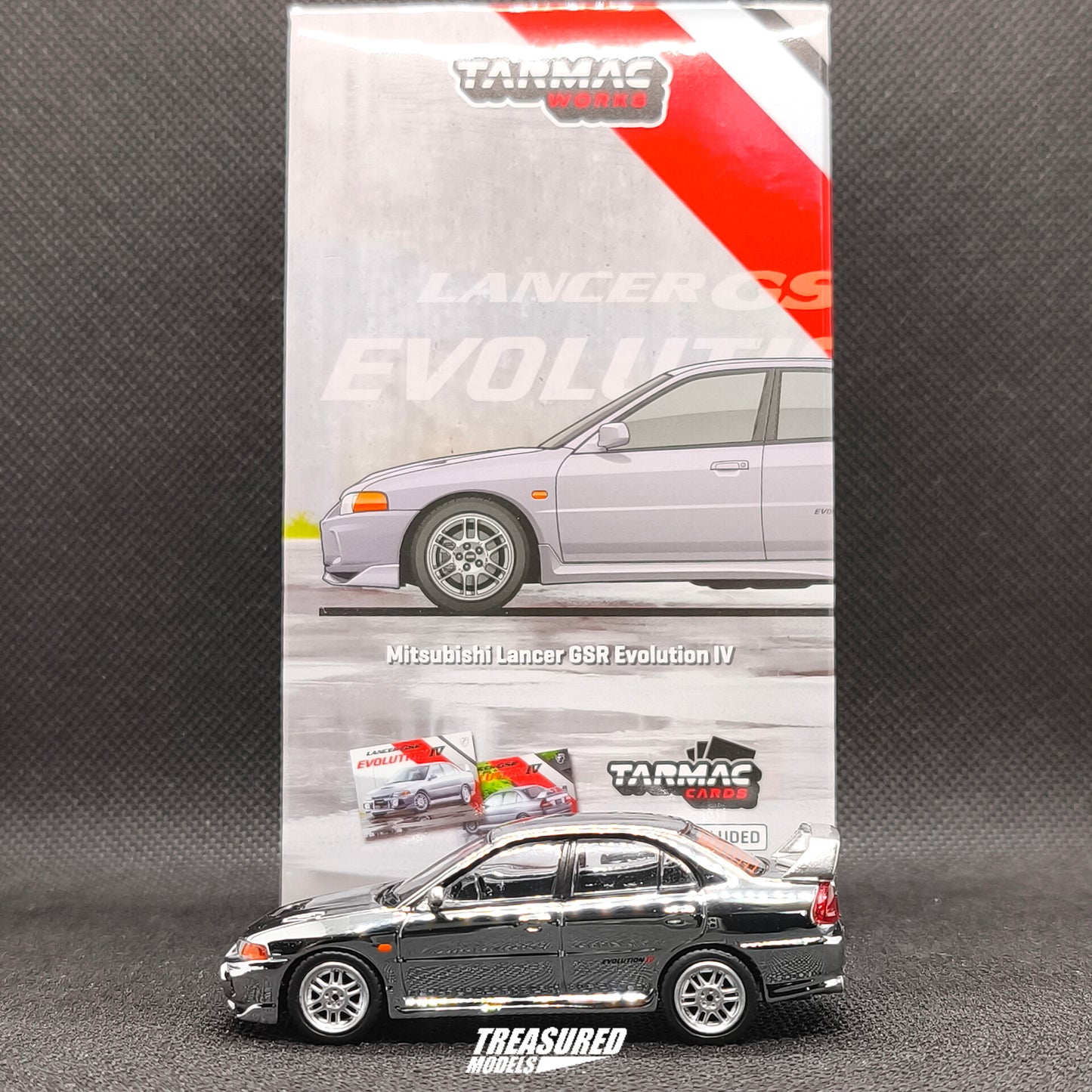 CHASE! Tarmac Works Mitsubishi Lancer GSR Evolution IV Silver Chase (Tarmac Cards Combo Set) T64G-076-SL 1/64 Diecast
