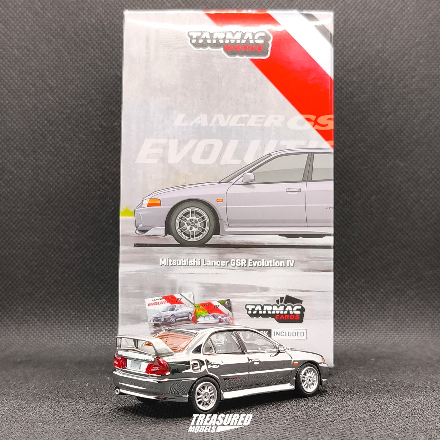 CHASE! Tarmac Works Mitsubishi Lancer GSR Evolution IV Silver Chase (Tarmac Cards Combo Set) T64G-076-SL 1/64 Diecast