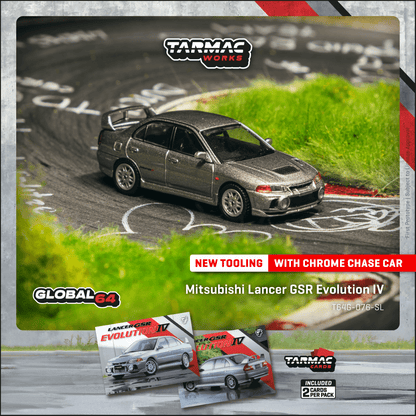 *Pre-Order* Tarmac Works Mitsubishi Lancer GSR Evolution IV Silver (Tarmac Cards Combo Set) T64G-076-SL 1/64 Die Cast