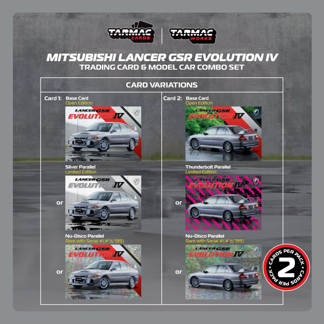 *Pre-Order* Tarmac Works Mitsubishi Lancer GSR Evolution IV Silver (Tarmac Cards Combo Set) T64G-076-SL 1/64 Die Cast