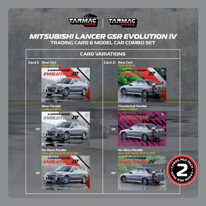 *Pre-Order* Tarmac Works Mitsubishi Lancer GSR Evolution IV Silver (Tarmac Cards Combo Set) T64G-076-SL 1/64 Die Cast