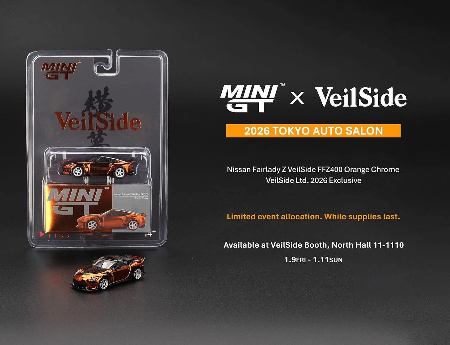 [TAS2026] Mini GT Nissan Farilady Z VeilSide FFZ400 Orange Chrome VeilSide Ltd 2026 Exclusive TAS 2026 1/64 Diecast