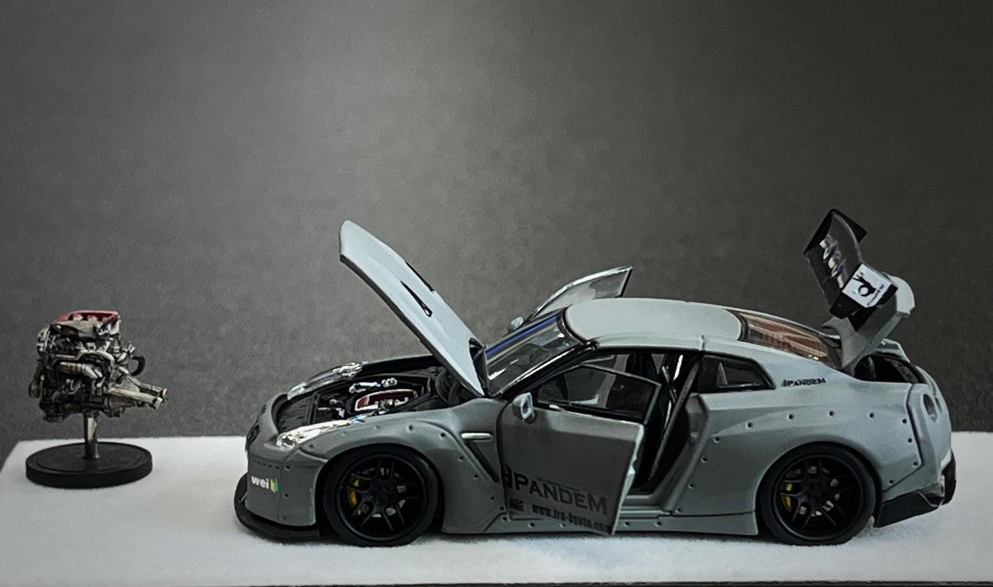 PGM Nissan GT-R R35 Pandem Rocket Bunny Combet Gray Ordinary Version PGM-640703 1/64 Diecast