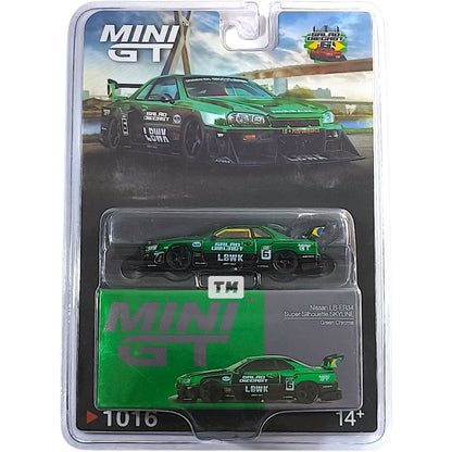 Mini GT Nissan LB-ER34 Super Silhouette SKYLINE Green Chrome 2025 Salão DieCast 6 MGT01016-BL 1/64 Diecast