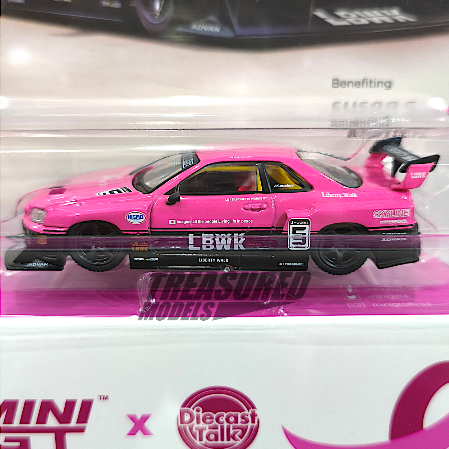 Mini GT Nissan LB-ER34 Super Silhouette SKYLINE MINI GT Give x Diecast Talk — For Susan G. Komen MGT01095 1/64 Diecast