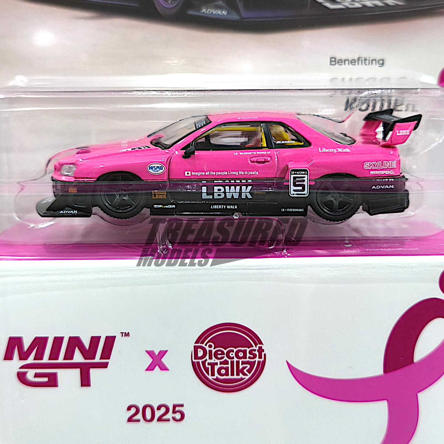 Mini GT Nissan LB-ER34 Super Silhouette SKYLINE MINI GT Give x Diecast Talk — For Susan G. Komen MGT01095 1/64 Diecast