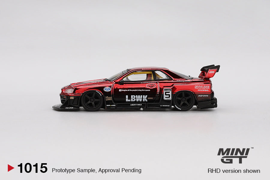 Mini GT Nissan Skyline GT-R LB-ER34 Super Silhouette Red Chrome Brazil Exclusive 2025 1/64 Diecast