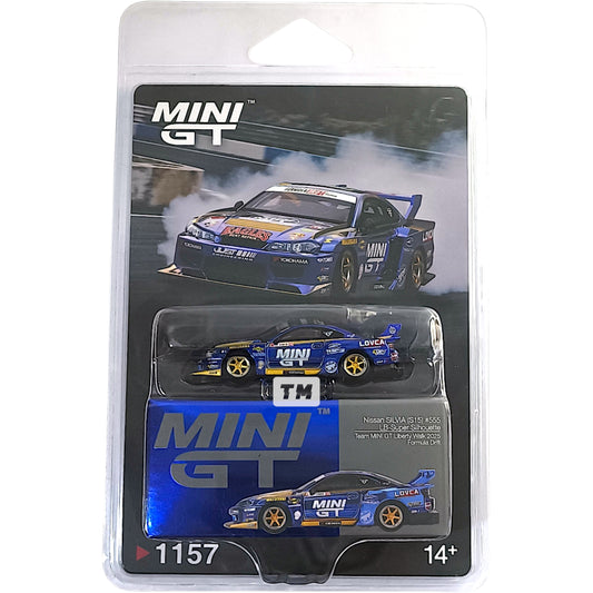 Mini GT Nissan LB-Super Silhouette S15 SILVIA #555 Team MINI GT Liberty Walk 2025 Formula Drift Blister Packaging MGT01157BL 1/64 Diecast
