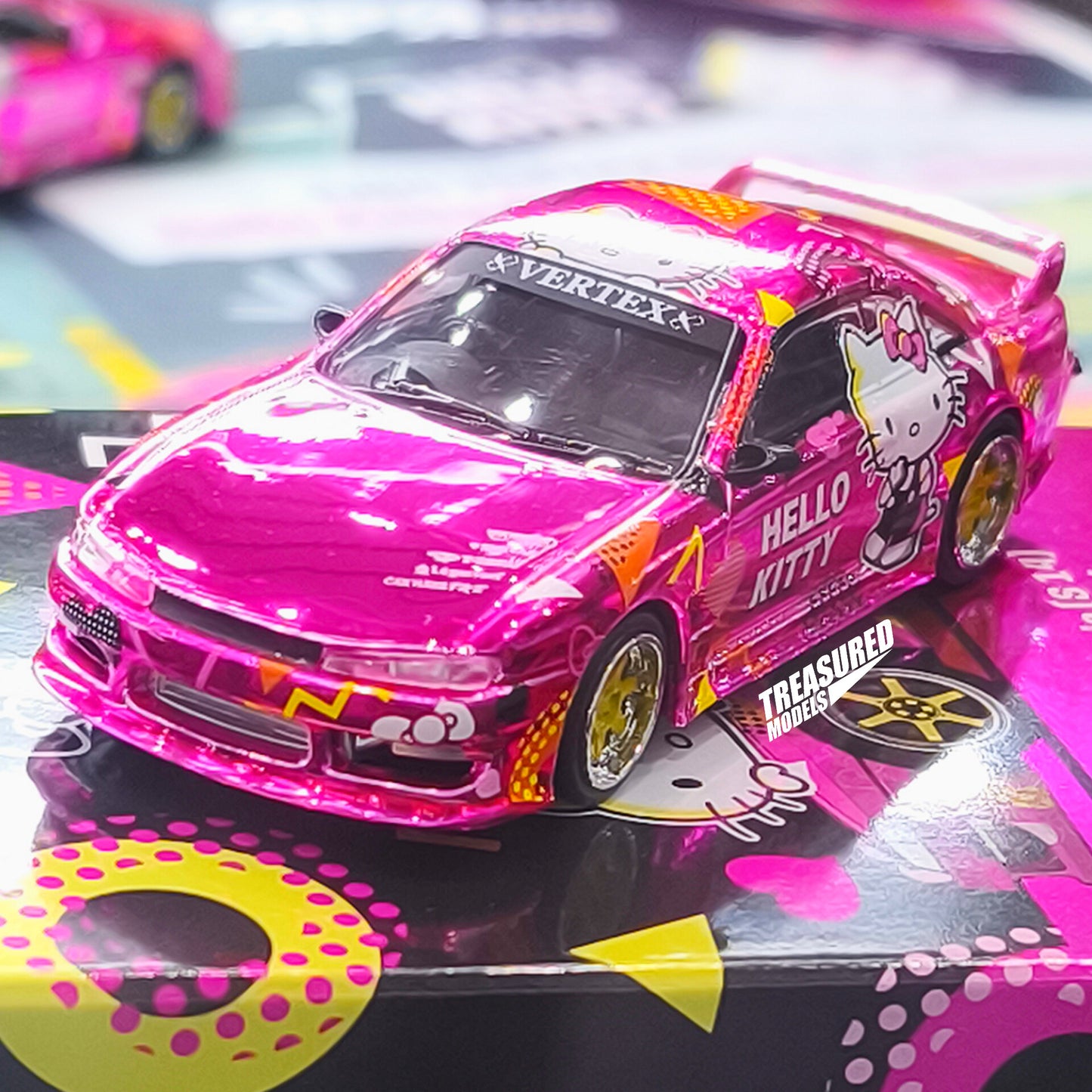 Tarmac Works Nissan Silvia S14 Vertex Hello Kitty Pink Chrome APAxpo 2025 T64G-018-HK2 1/64 Diecast
