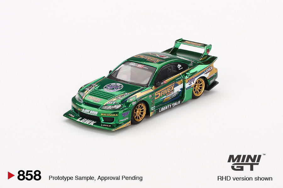 Mini GT Nissan Silvia S15 LB-Super Silhouette LBWK 2024 Fausto Racing Blister Packaging MGT00858 1/64 Die Cast