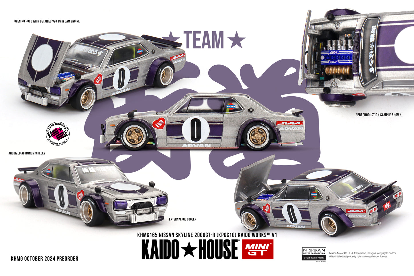 Kaido House Mini GT Nissan Skyline 2000GT-R KPGC10 Kaido Works V1 KHMG165 1/64 Die Cast
