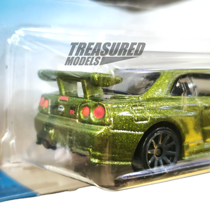 Hot Wheels Nissan Skyline GT-R BNR34 Metalflake Olive Green 2019 Main Line Nissan 1/64 Die Cast