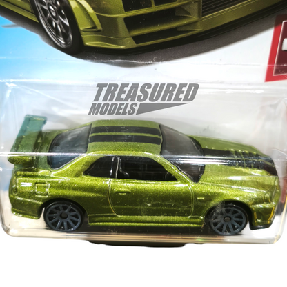 Hot Wheels Nissan Skyline GT-R BNR34 Metalflake Olive Green 2019 Main Line Nissan 1/64 Die Cast