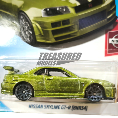 Hot Wheels Nissan Skyline GT-R BNR34 Metalflake Olive Green 2019 Main Line Nissan 1/64 Die Cast