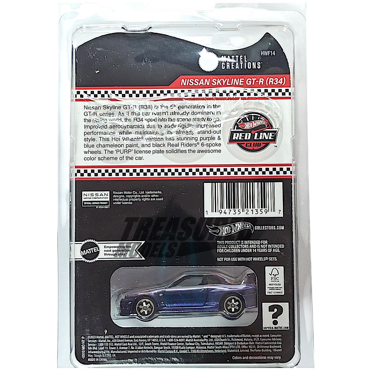 Hot Wheels Nissan Skyline GT-R BNR34 Purple & Blue Chameleon 2024 Premium RLC 1/64 Diecast