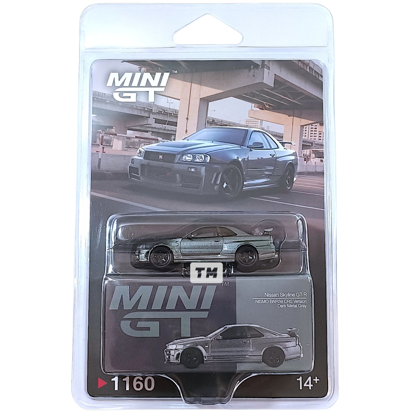 Mini GT Nissan Skyline GT-R Dark Metal Gray (NISMO BNR34 CRS Version) Blister Packaging MGT01160BL 1/64 Diecast