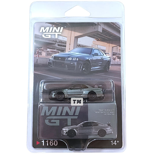 Mini GT Nissan Skyline GT-R Dark Metal Gray (NISMO BNR34 CRS Version) Blister Packaging MGT01160BL 1/64 Diecast